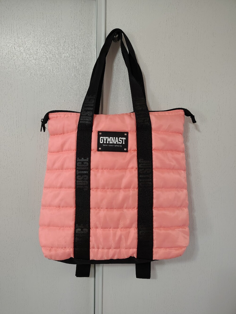 Justice Quilted Gymnastics Sports Bag Backpack Salmon Pink